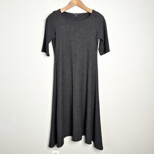 Eileen Fisher 100% Wool Maxi Dress Elbow Sleeve Scoop Neck Charcoal Gray Small P